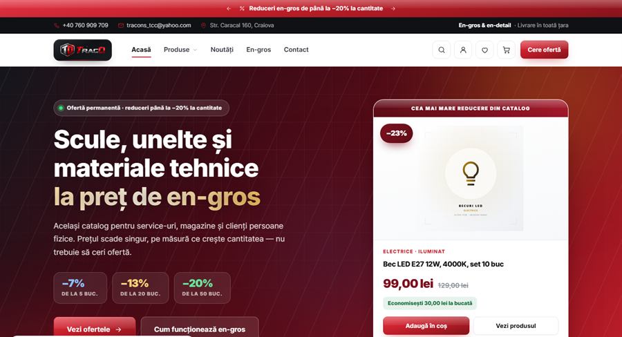 Modelul de magazin online ULTRA TCM — scule si materiale tehnice